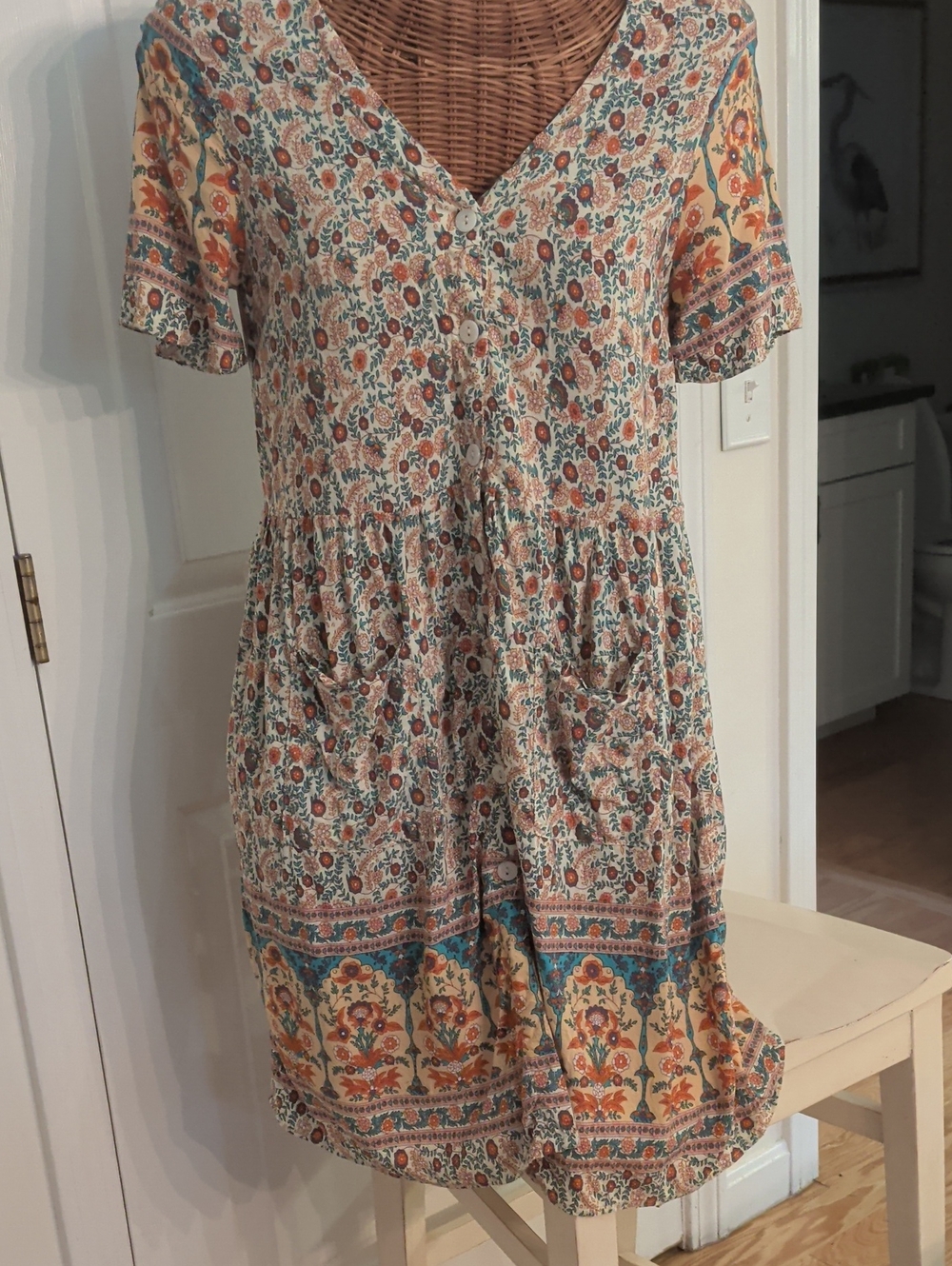 Floral Mini Dress in Cream & Orange